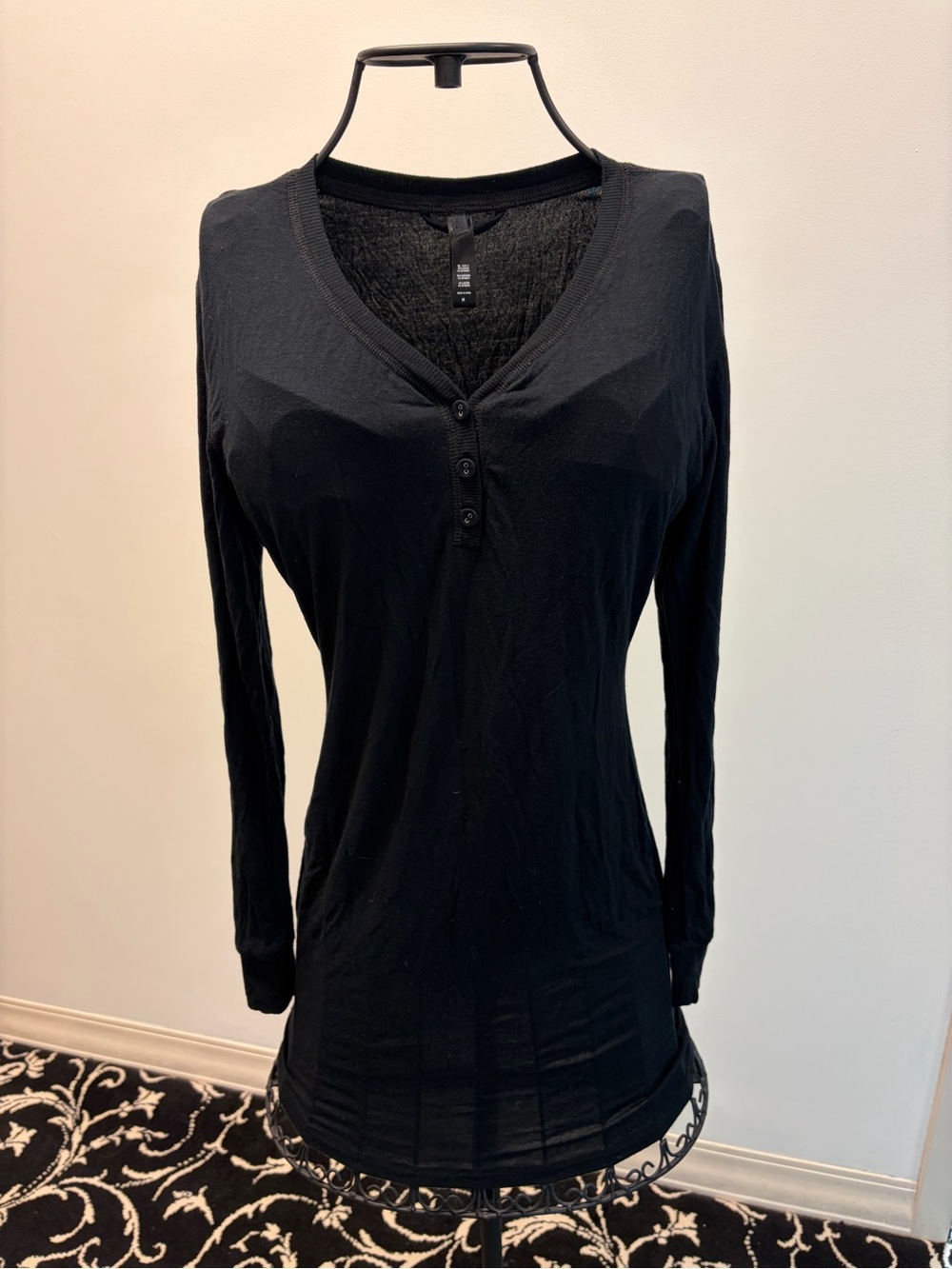 Skims Black Long-Sleeve Henley Top